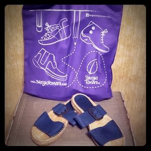 Sergio Tomani navy leather  espadrilles sandals